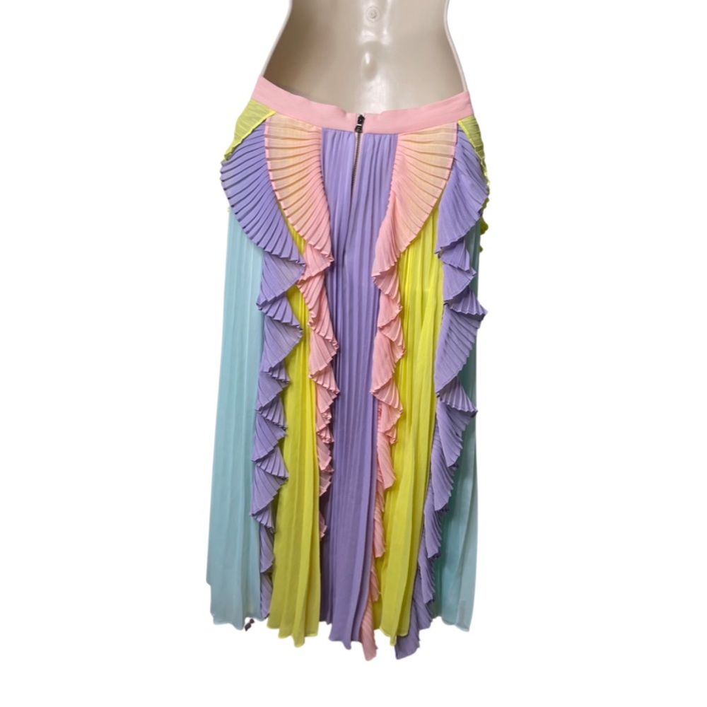 Pastel Multi-Color Pleated Ruffle Maxi Skirt - Picture 3 of 8